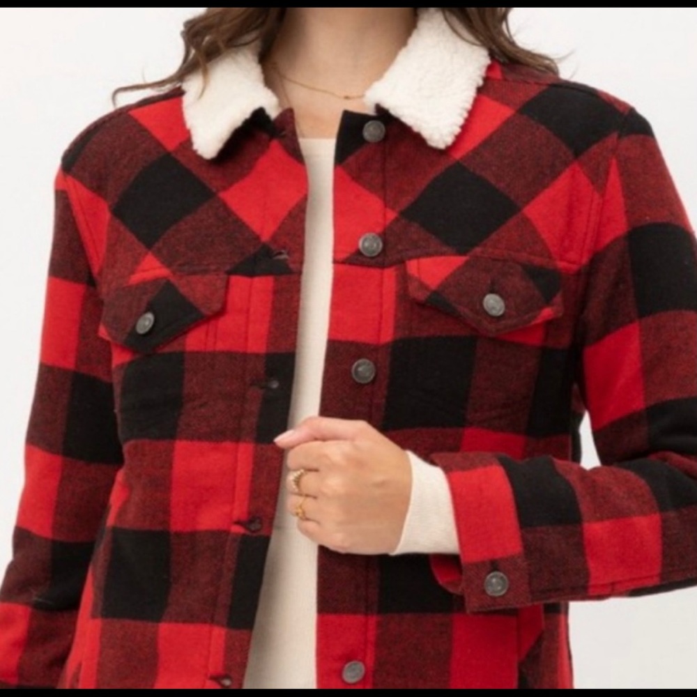Plaid Woven Sherpa Lined Jacket - image 1